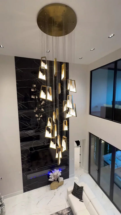 Modern Light Luxury Alabaster Chandelier in Gold Finish-Nobipets