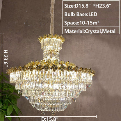 Modern Light Luxury Art Design Butterfly Multi-tiered Round Crystal Chandelier with Golden Flowers for Living Room/Staircase/Foyer-Nobipets