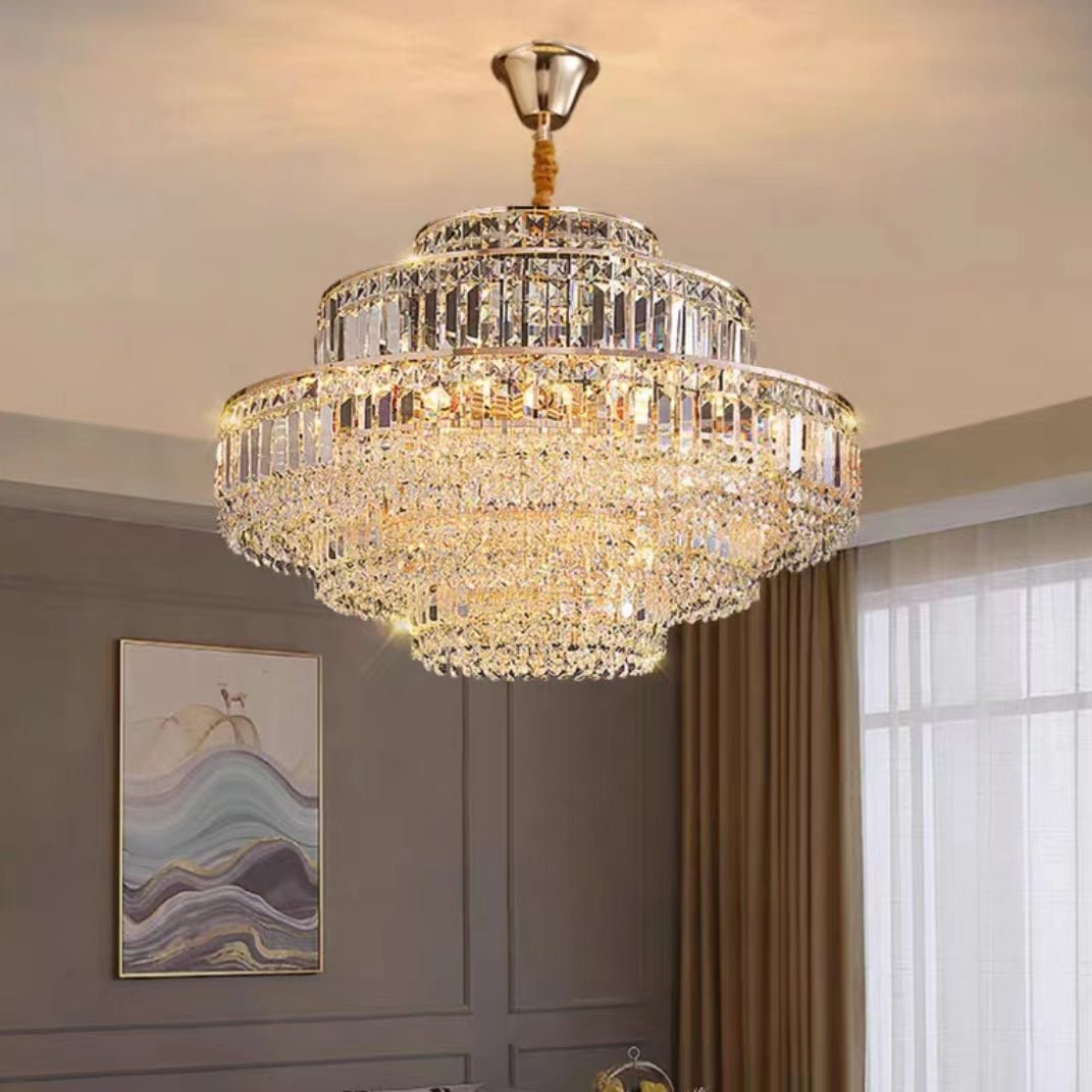 Modern Light Luxury Multi-tier Diamond Crystal Rod Pendant Chandelier for Living/Dining Room-Nobipets