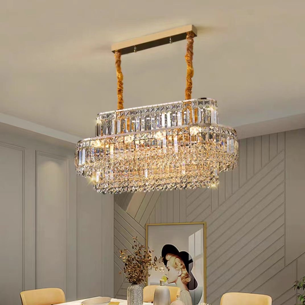 Modern Light Luxury Multi-tier Diamond Crystal Rod Pendant Chandelier for Living/Dining Room-Nobipets