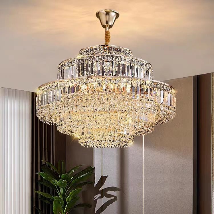 Modern Light Luxury Multi-tier Diamond Crystal Rod Pendant Chandelier for Living/Dining Room-Nobipets