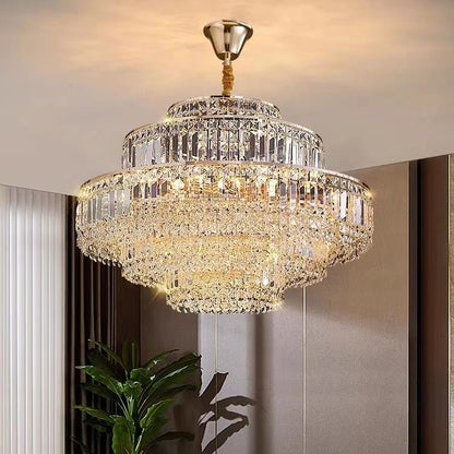 Modern Light Luxury Multi-tier Diamond Crystal Rod Pendant Chandelier for Living/Dining Room-Nobipets