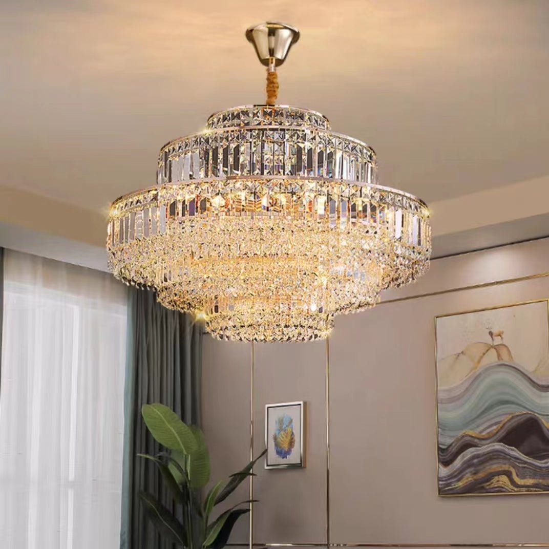 Modern Light Luxury Multi-tier Diamond Crystal Rod Pendant Chandelier for Living/Dining Room-Nobipets