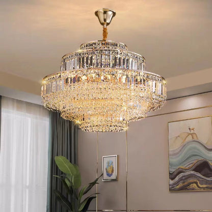 Modern Light Luxury Multi-tier Diamond Crystal Rod Pendant Chandelier for Living/Dining Room-Nobipets