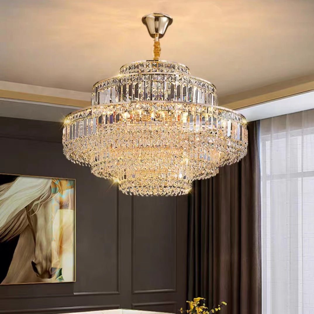 Modern Light Luxury Multi-tier Diamond Crystal Rod Pendant Chandelier for Living/Dining Room-Nobipets