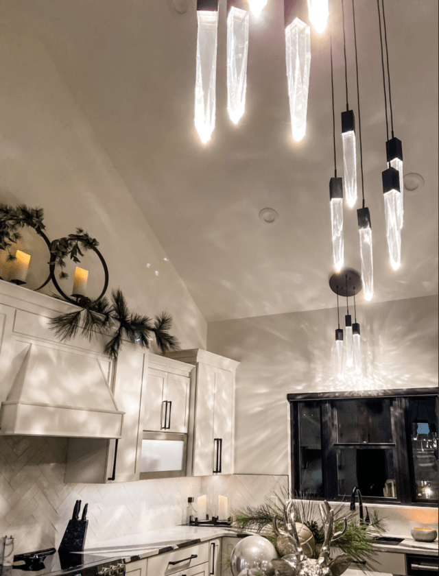Modern Light Luxury Round/Rectangle Floating Glacier Crystal Chandelier in Black Finish for Kitchen Island/ Staircase/Living Room-Nobipets