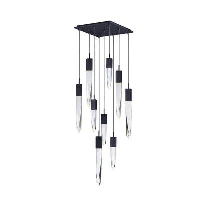 Modern Light Luxury Round/Rectangle Floating Glacier Crystal Chandelier in Black Finish for Kitchen Island/ Staircase/Living Room-Nobipets