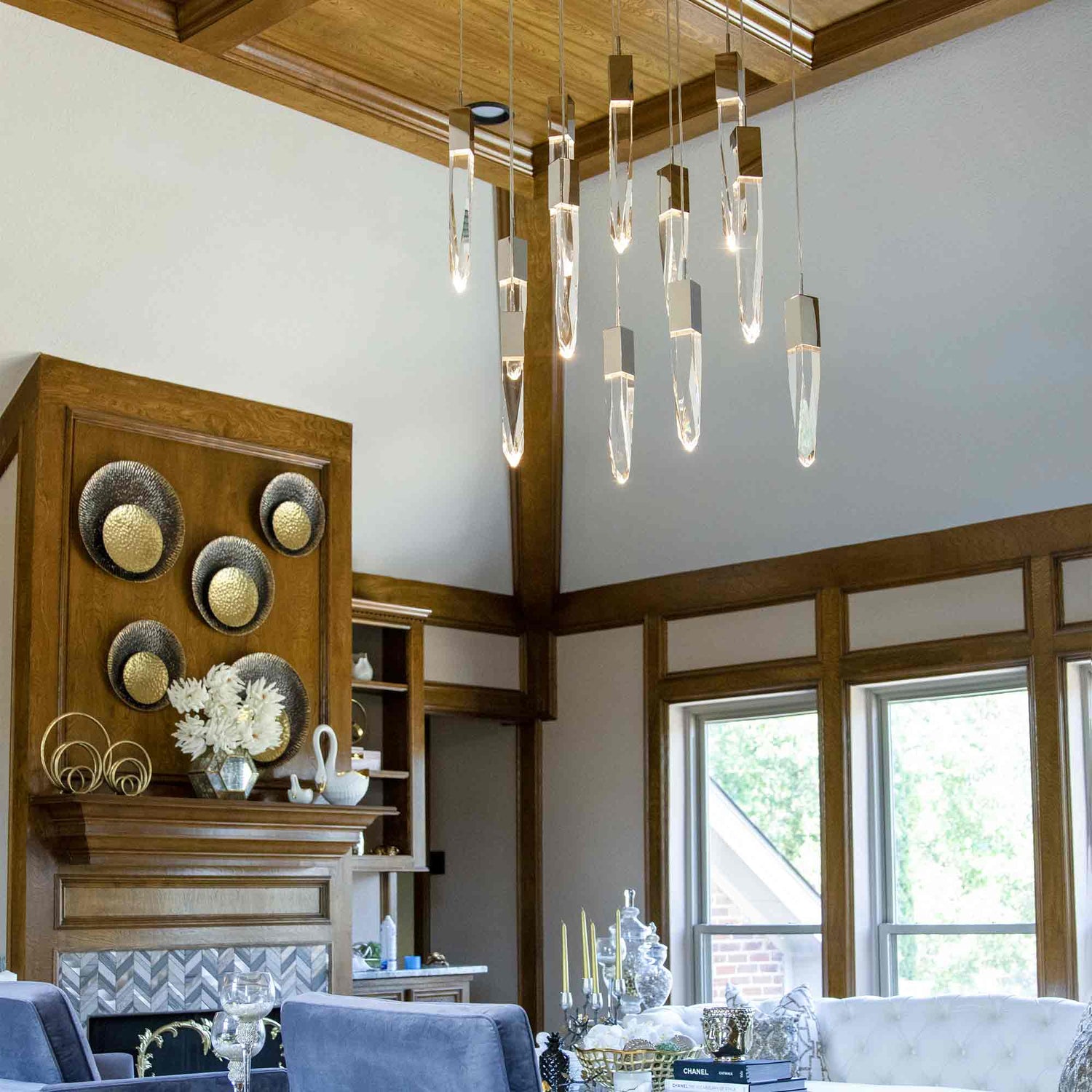 Modern Light Luxury Round/Rectangle Floating Glacier Crystal Chandelier in Black Finish for Kitchen Island/ Staircase/Living Room-Nobipets