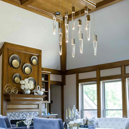 Modern Light Luxury Round/Rectangle Floating Glacier Crystal Chandelier in Black Finish for Kitchen Island/ Staircase/Living Room-Nobipets