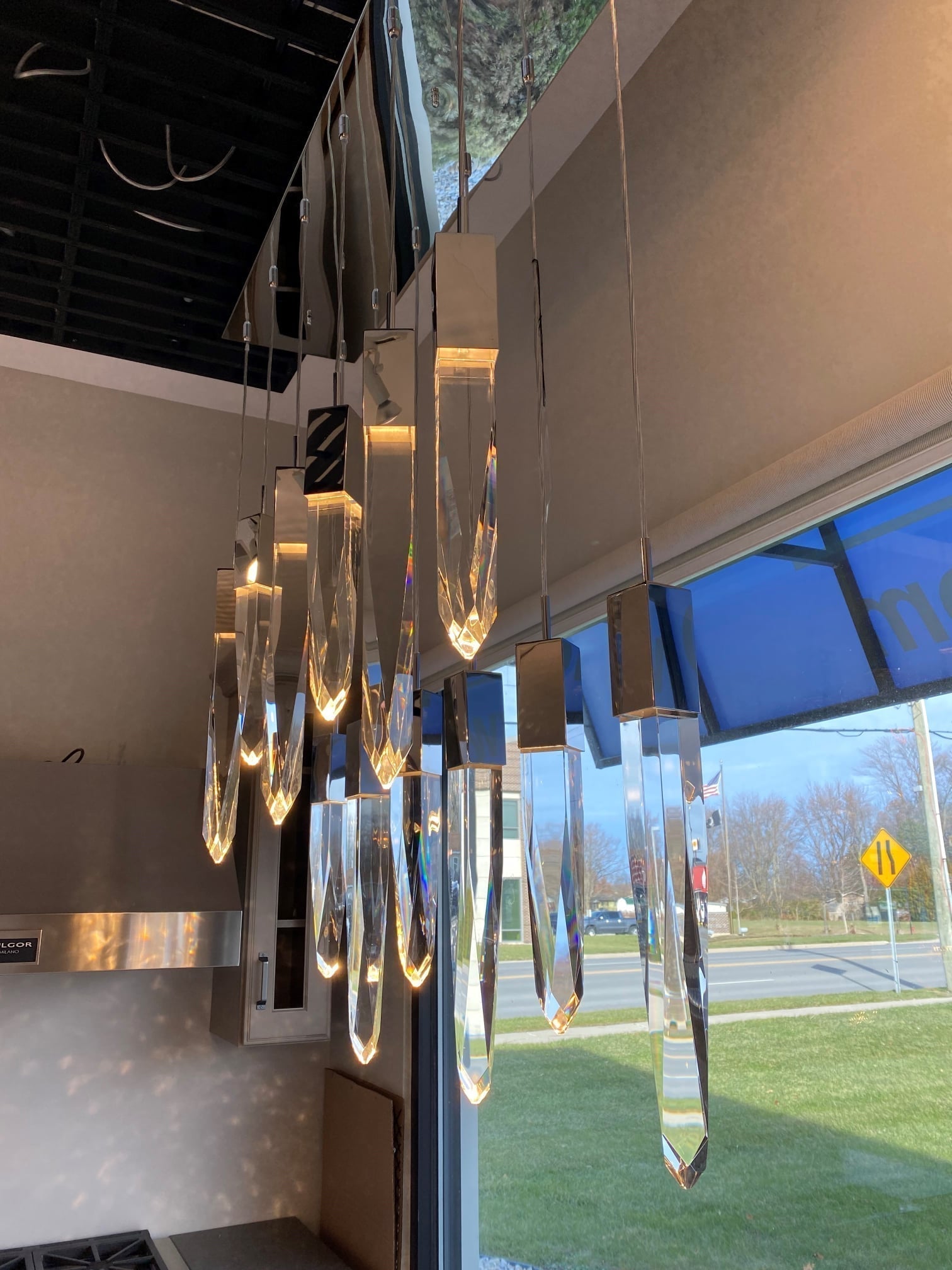 Modern Light Luxury Round/Rectangle Floating Glacier Crystal Chandelier in Black Finish for Kitchen Island/ Staircase/Living Room-Nobipets