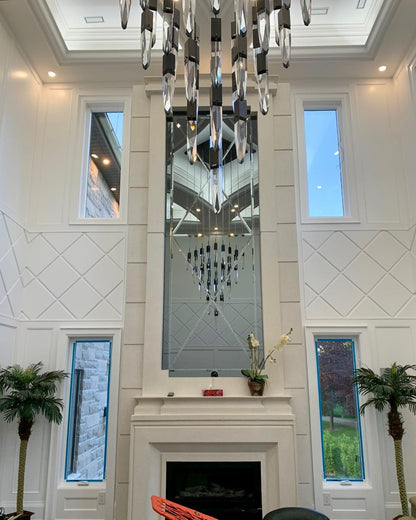Modern Light Luxury Round/Rectangle Floating Glacier Crystal Chandelier in Black Finish for Kitchen Island/ Staircase/Living Room-Nobipets