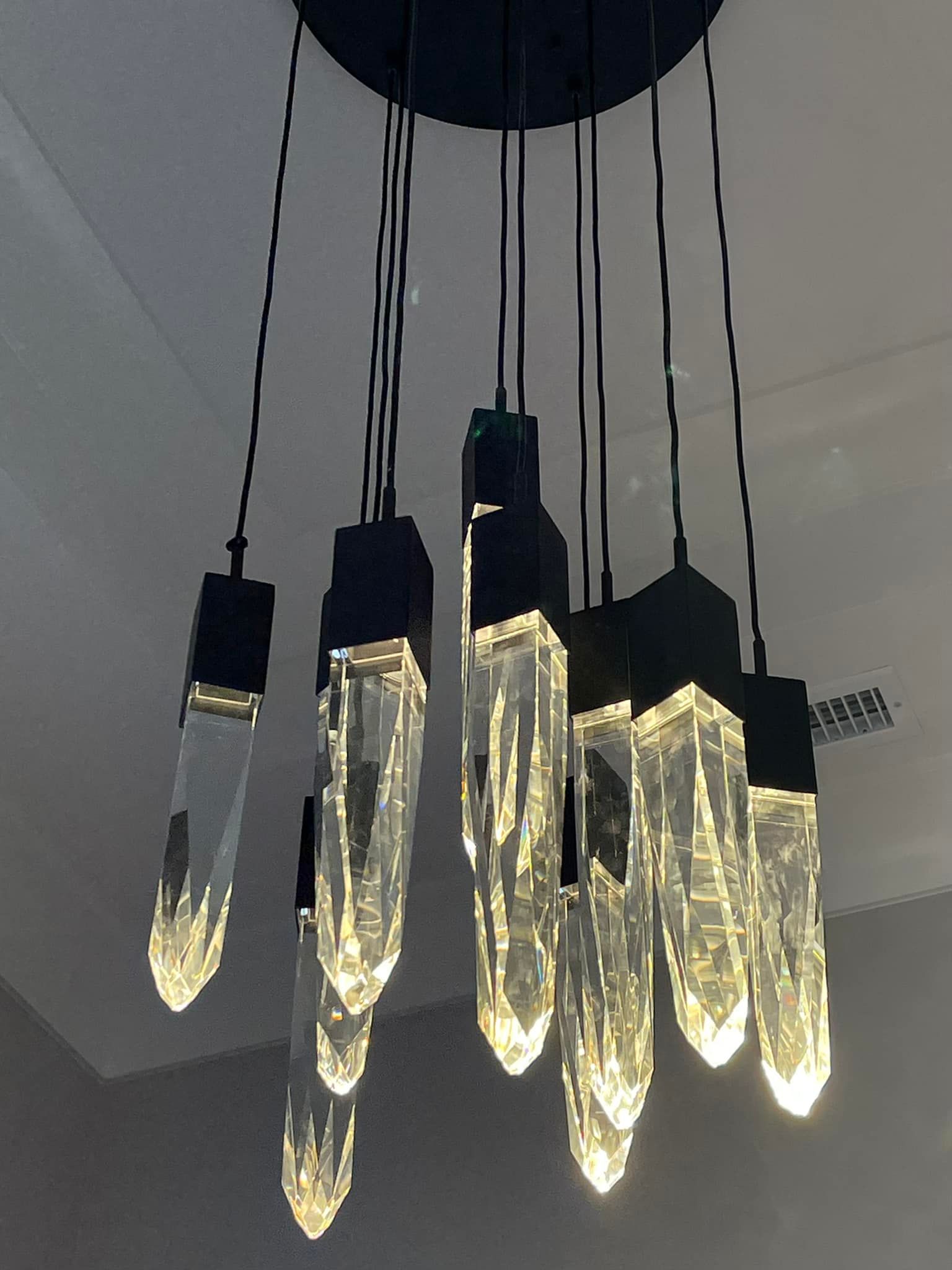 Modern Light Luxury Round/Rectangle Floating Glacier Crystal Chandelier in Black Finish for Kitchen Island/ Staircase/Living Room-Nobipets