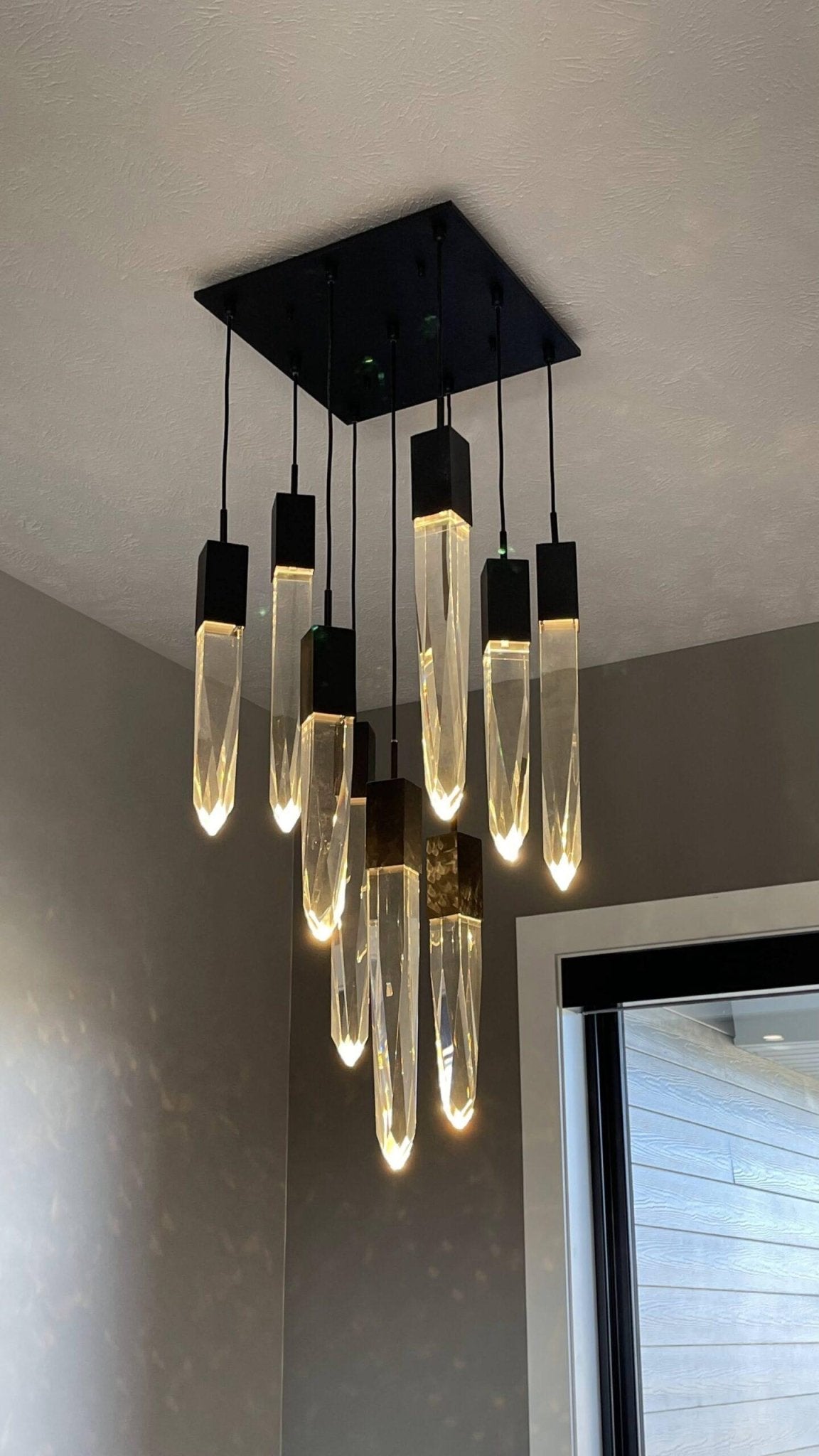 Modern Light Luxury Round/Rectangle Floating Glacier Crystal Chandelier in Black Finish for Kitchen Island/ Staircase/Living Room-Nobipets