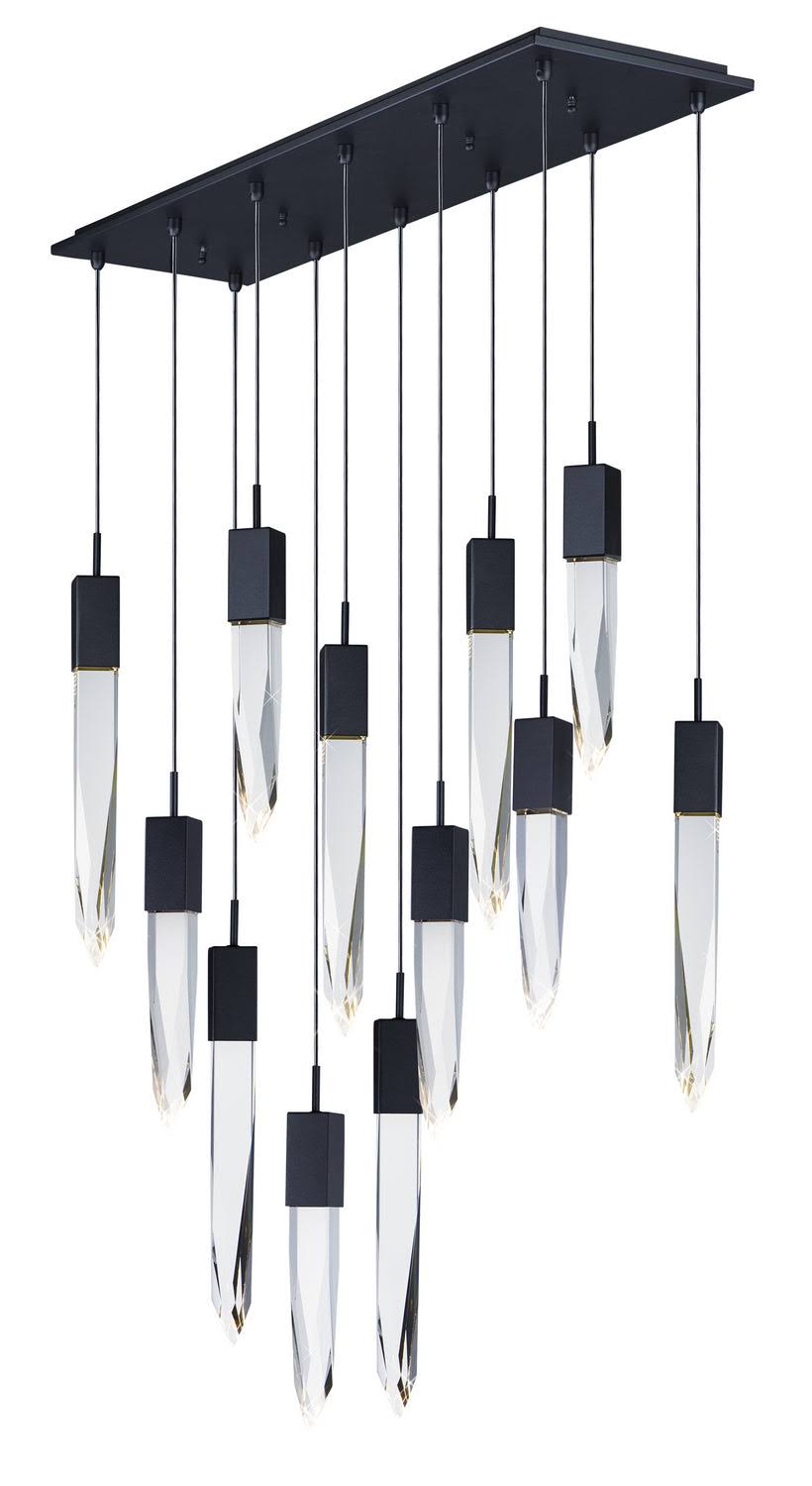 Modern Light Luxury Round/Rectangle Floating Glacier Crystal Chandelier in Black Finish for Kitchen Island/ Staircase/Living Room-Nobipets