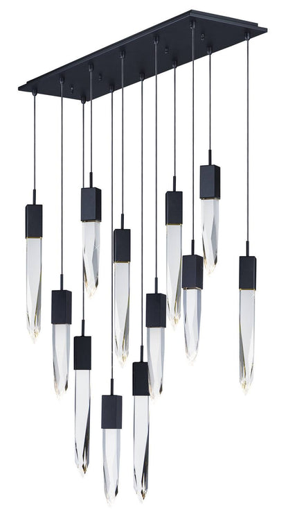 Modern Light Luxury Round/Rectangle Floating Glacier Crystal Chandelier in Black Finish for Kitchen Island/ Staircase/Living Room-Nobipets