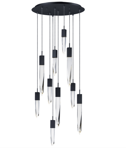 Modern Light Luxury Round/Rectangle Floating Glacier Crystal Chandelier in Black Finish for Kitchen Island/ Staircase/Living Room-Nobipets