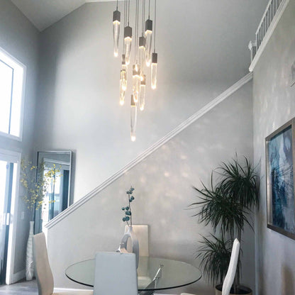 Modern Light Luxury Round/Rectangle Floating Glacier Crystal Chandelier in Black Finish for Kitchen Island/ Staircase/Living Room-Nobipets