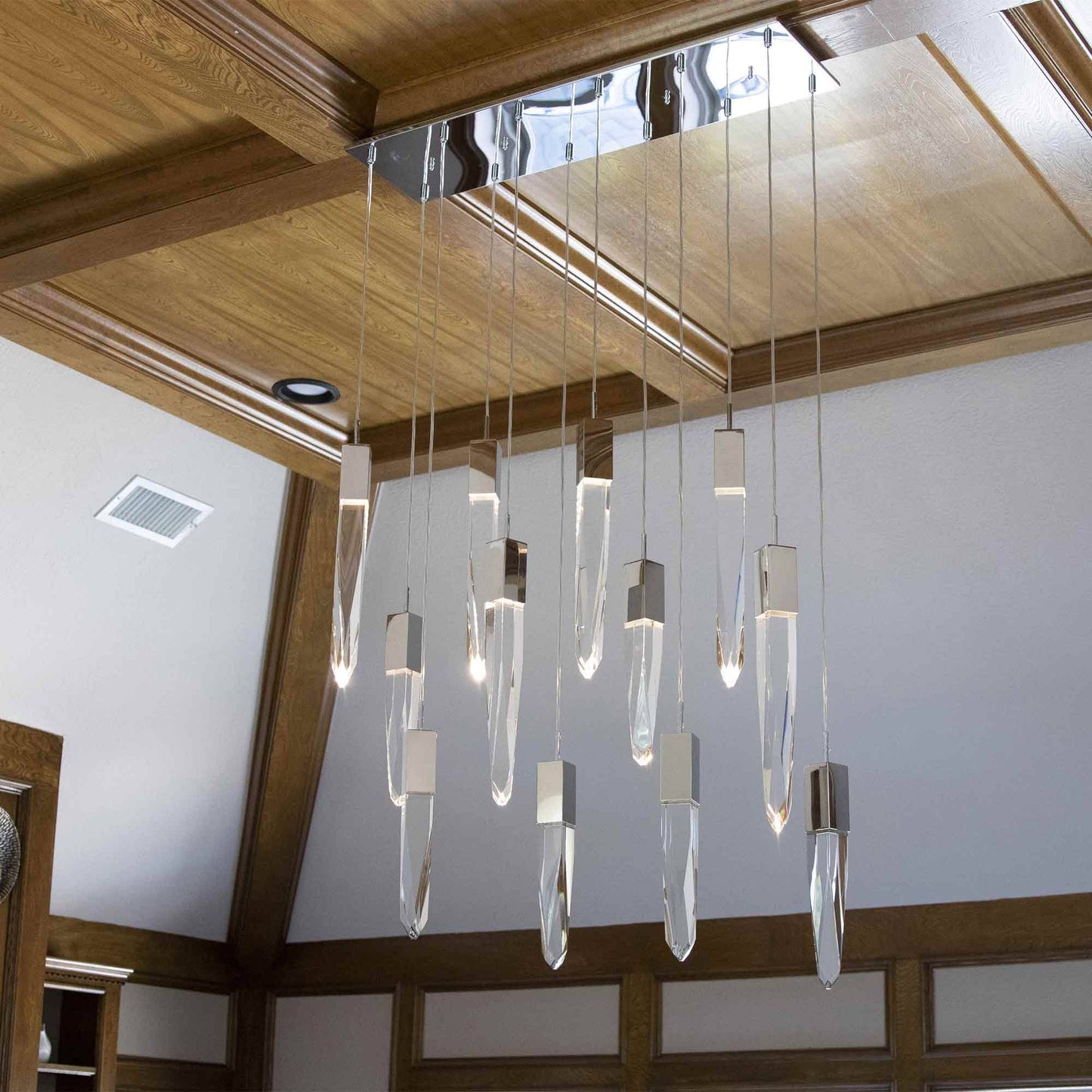 Modern Light Luxury Round/Rectangle Floating Glacier Crystal Chandelier in Black Finish for Kitchen Island/ Staircase/Living Room-Nobipets