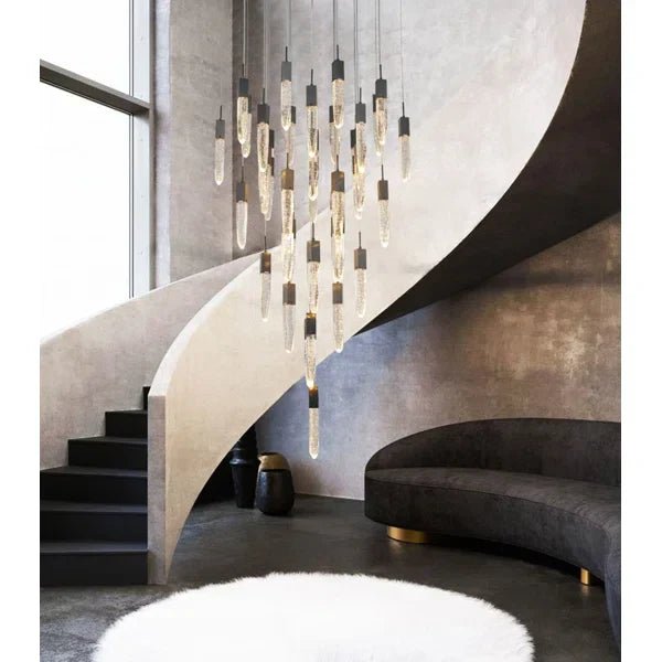 Modern Light Luxury Round/Rectangle Floating Glacier Crystal Chandelier in Black Finish for Kitchen Island/ Staircase/Living Room-Nobipets