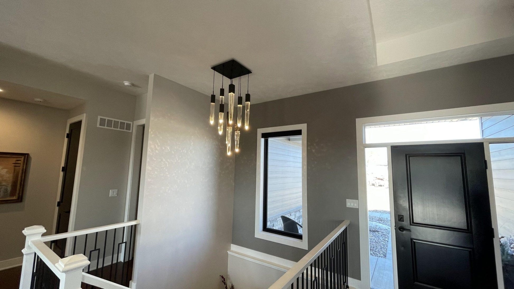 Modern Light Luxury Round/Rectangle Floating Glacier Crystal Chandelier in Black Finish for Kitchen Island/ Staircase/Living Room-Nobipets