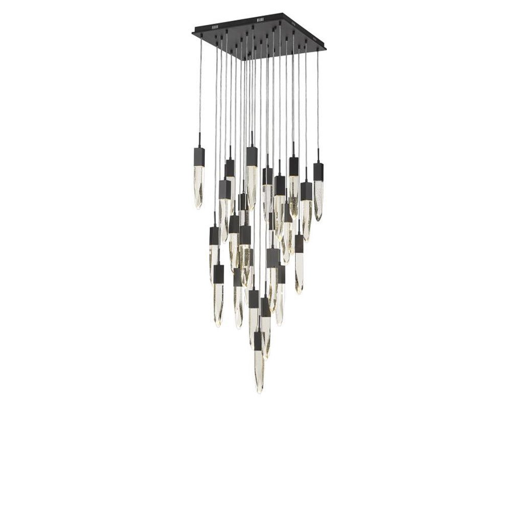 Modern Light Luxury Round/Rectangle Floating Glacier Crystal Chandelier in Black Finish for Kitchen Island/ Staircase/Living Room-Nobipets