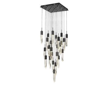 Modern Light Luxury Round/Rectangle Floating Glacier Crystal Chandelier in Black Finish for Kitchen Island/ Staircase/Living Room-Nobipets