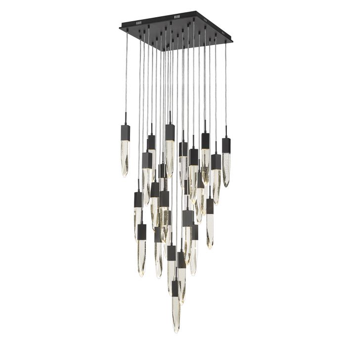 Modern Light Luxury Round/Rectangle Floating Glacier Crystal Chandelier in Black Finish for Kitchen Island/ Staircase/Living Room-Nobipets