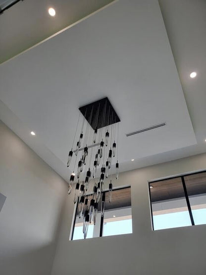 Modern Light Luxury Round/Rectangle Floating Glacier Crystal Chandelier in Black Finish for Kitchen Island/ Staircase/Living Room-Nobipets