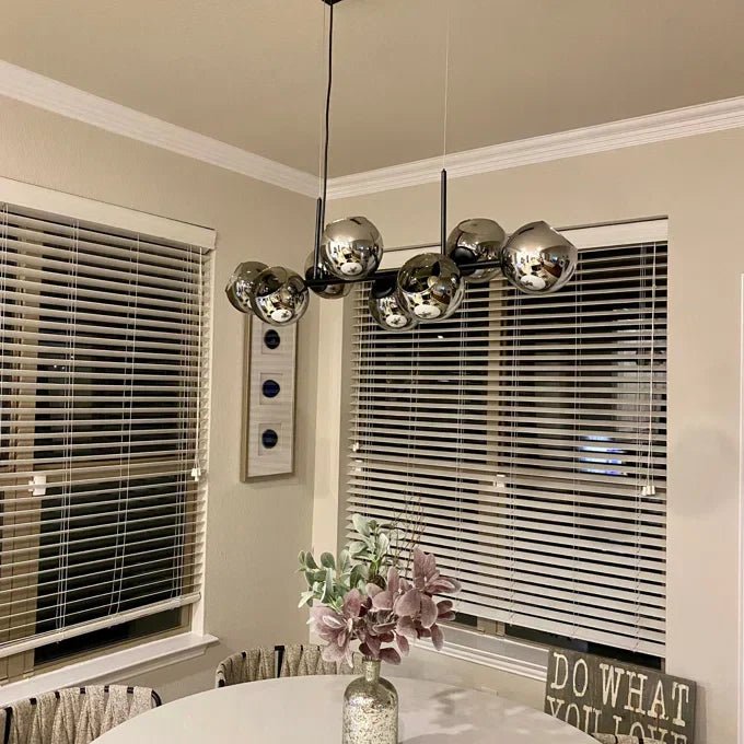 Modern Linear Smoky Gray Glass Globe Shade Chandelier for Dining Room/Kitchen Island-Nobipets