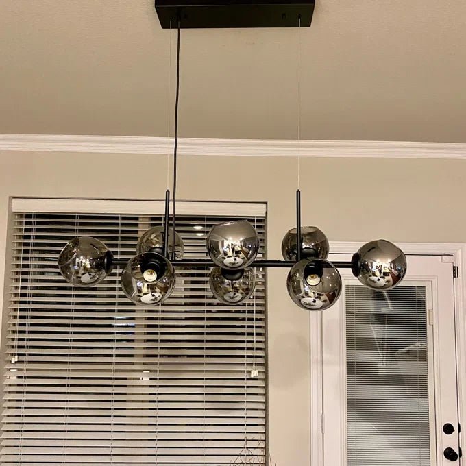 Modern Linear Smoky Gray Glass Globe Shade Chandelier for Dining Room/Kitchen Island-Nobipets