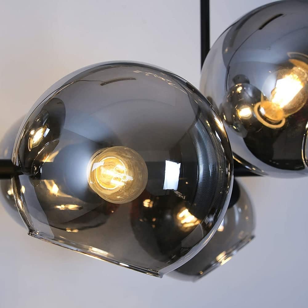 Modern Linear Smoky Gray Glass Globe Shade Chandelier for Dining Room/Kitchen Island-Nobipets