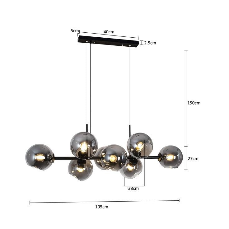 Modern Linear Smoky Gray Glass Globe Shade Chandelier for Dining Room/Kitchen Island-Nobipets