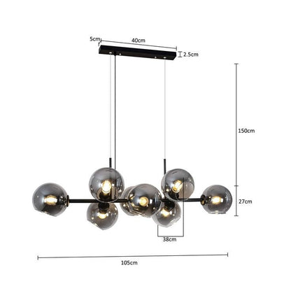 Modern Linear Smoky Gray Glass Globe Shade Chandelier for Dining Room/Kitchen Island-Nobipets