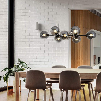 Modern Linear Smoky Gray Glass Globe Shade Chandelier for Dining Room/Kitchen Island-Nobipets