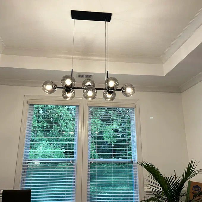 Modern Linear Smoky Gray Glass Globe Shade Chandelier for Dining Room/Kitchen Island-Nobipets