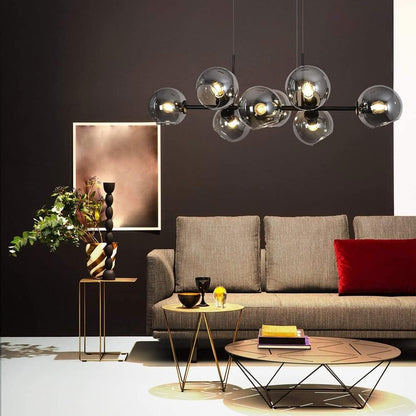 Modern Linear Smoky Gray Glass Globe Shade Chandelier for Dining Room/Kitchen Island-Nobipets