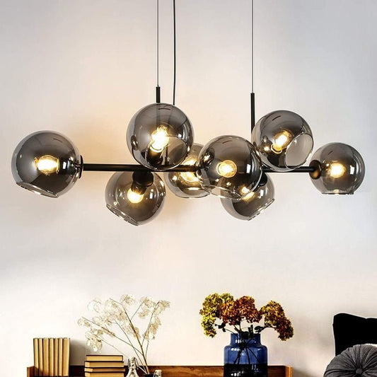 Modern Linear Smoky Gray Glass Globe Shade Chandelier for Dining Room/Kitchen Island-Nobipets