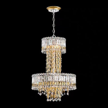 Modern Luxury 2 Layers Crystal Rod Gold Leaves Pendant Light for Living Room/Bedroom