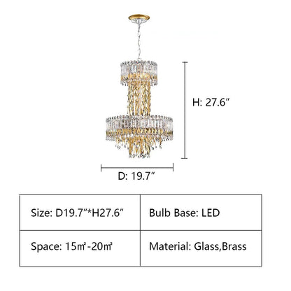 D19.7"*H27.6" Triandra Chandelier,chandelier,chandeliers,leaf,leaves,gold,crystal rod,rods,crystal,luxury,empire,two layers,large,oversized,big