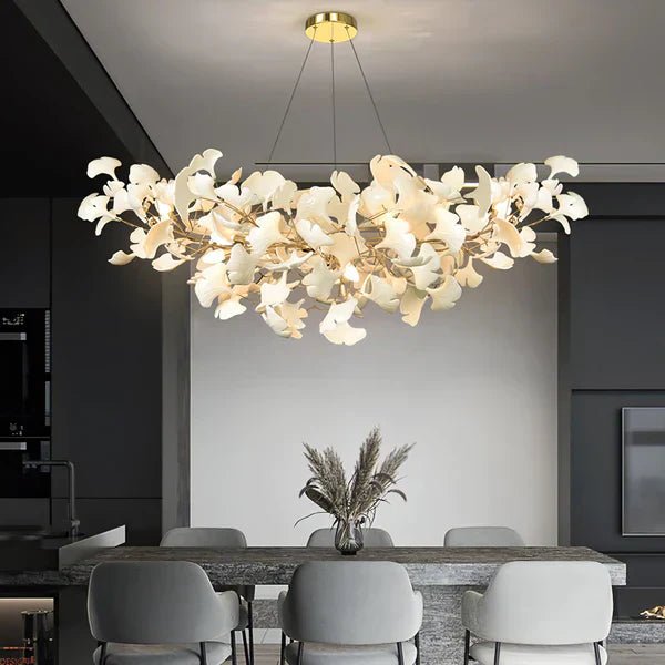Modern Luxury Linear Ginkgo Ceramic Chandelier for Dining Room/Kitchen Island-Nobipets