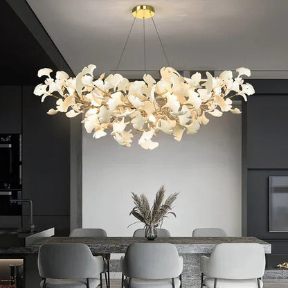 Modern Luxury Linear Ginkgo Ceramic Chandelier for Dining Room/Kitchen Island-Nobipets