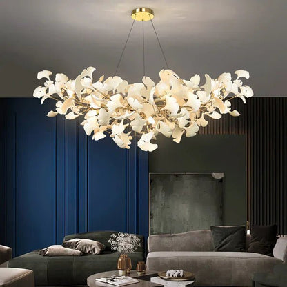 Modern Luxury Linear Ginkgo Ceramic Chandelier for Dining Room/Kitchen Island-Nobipets