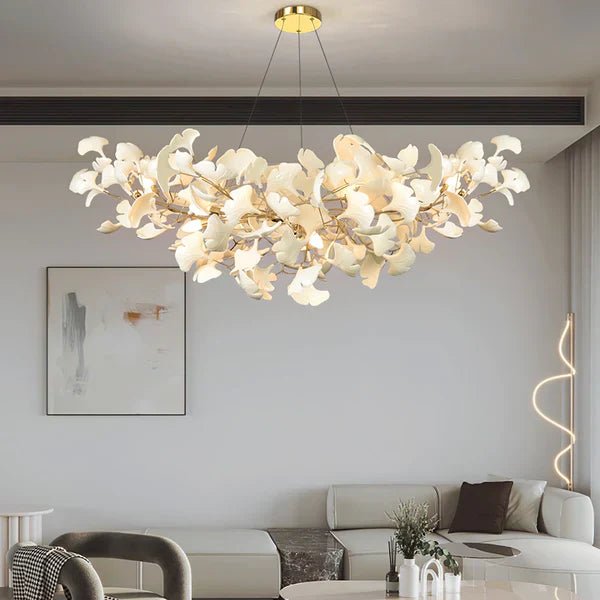 Modern Luxury Linear Ginkgo Ceramic Chandelier for Dining Room/Kitchen Island-Nobipets