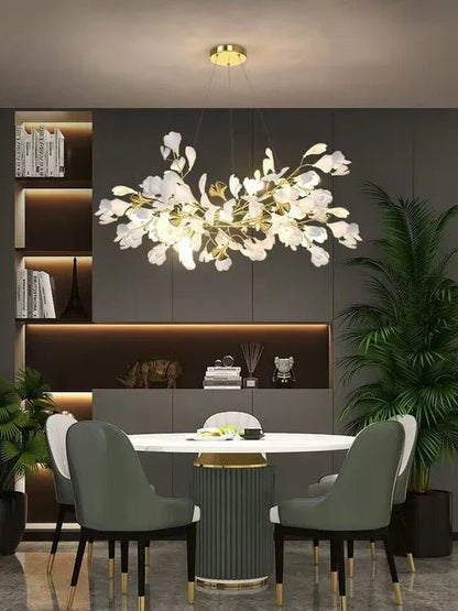Modern Luxury Linear Ginkgo Ceramic Chandelier for Dining Room/Kitchen Island-Nobipets
