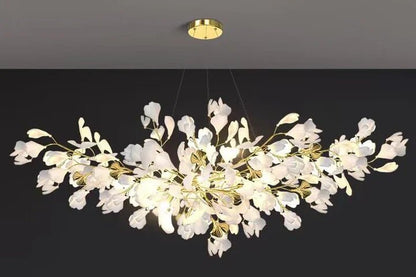 Modern Luxury Linear Ginkgo Ceramic Chandelier for Dining Room/Kitchen Island-Nobipets