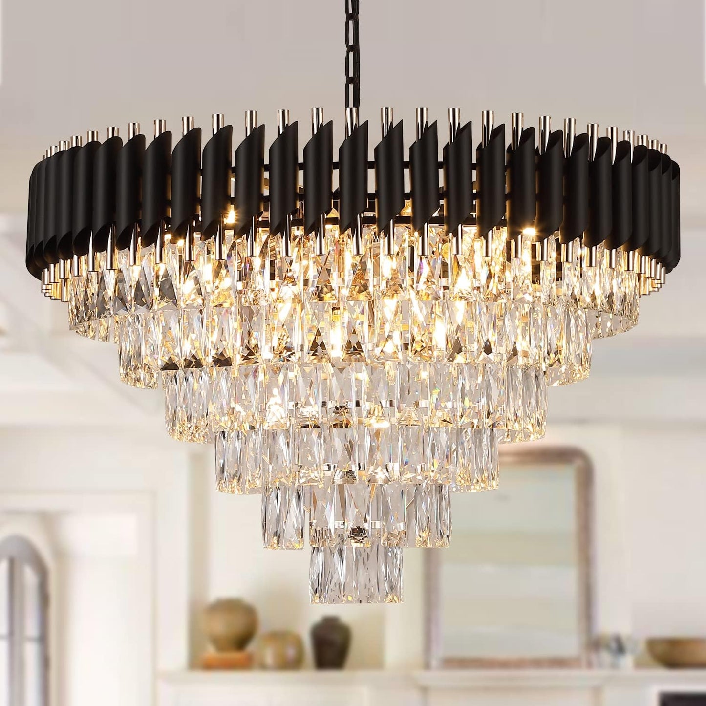 Modern Luxury Multi-Tier Oval/Round Crystal Tiered Chandelier-Nobipets