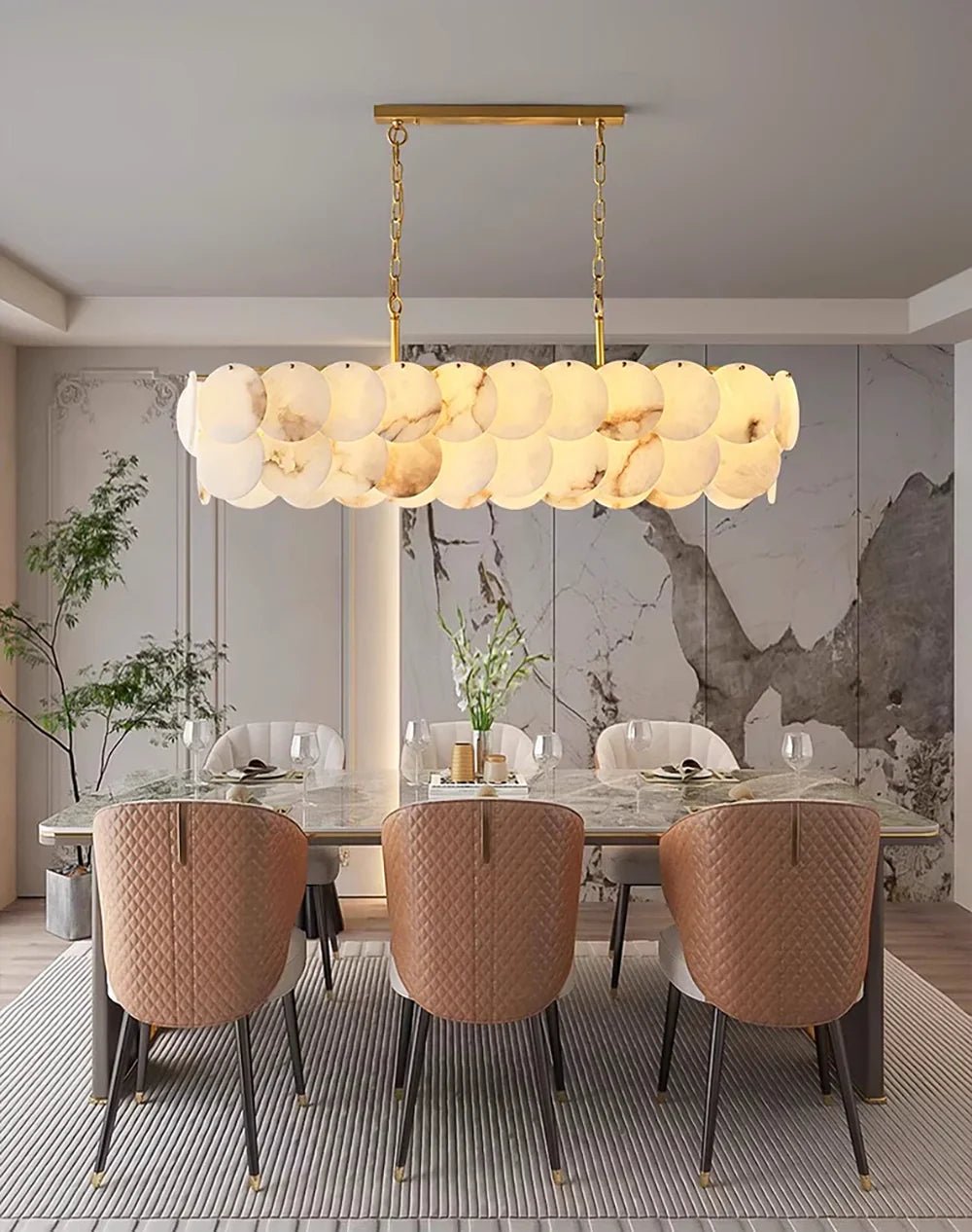 Modern Luxury Round Alabaster Chandelier-Nobipets