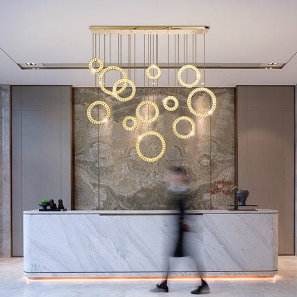 Modern Multi Gold Donuts Shape Crystal Chandelier Ring Round Light Fixture for Foyer Staircase/ Living Room/ Bar/ Hotel Lobby/ Entryway/ LOFT-Nobipets