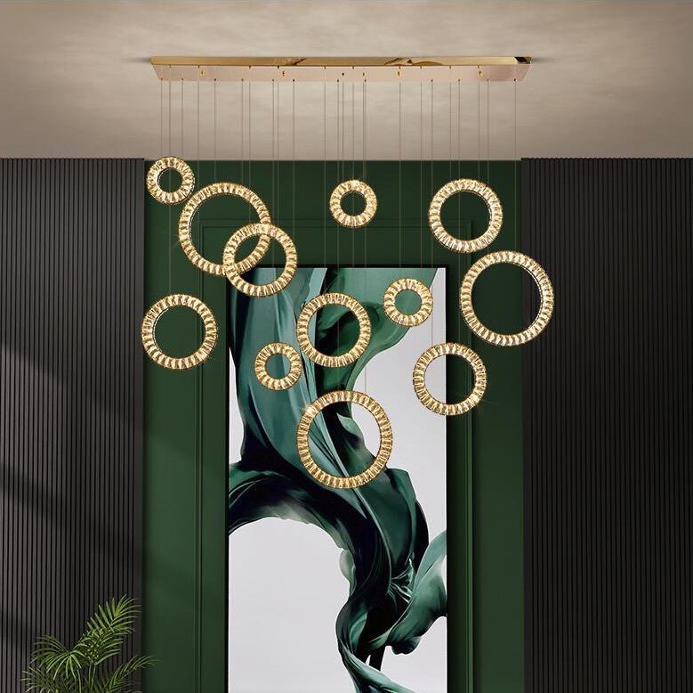 Modern Multi Gold Donuts Shape Crystal Chandelier Ring Round Light Fixture for Foyer Staircase/ Living Room/ Bar/ Hotel Lobby/ Entryway/ LOFT-Nobipets