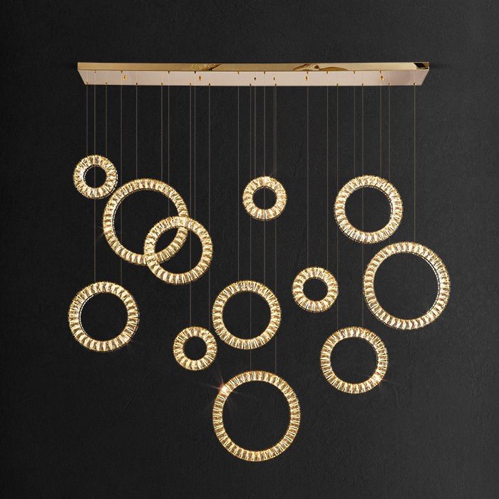 Modern Multi Gold Donuts Shape Crystal Chandelier Ring Round Light Fixture for Foyer Staircase/ Living Room/ Bar/ Hotel Lobby/ Entryway/ LOFT-Nobipets